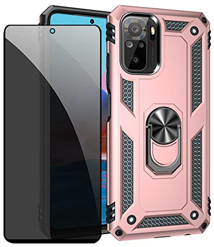 JOYTAG Funda para Xiaomi Redmi Note 10 4G/Note 10S Carcasa Oro Rosa con Protector de Pantalla de Privacidad, Anti Espía Cristal Templado