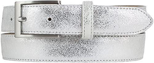 BELTINGER Gürtel in Metall-Optik 3 cm | Leder-Gürtel Metallic-Look 30mm | Metall-Ledergürtel mit silberner Gürtelschließe | Silber 120cm