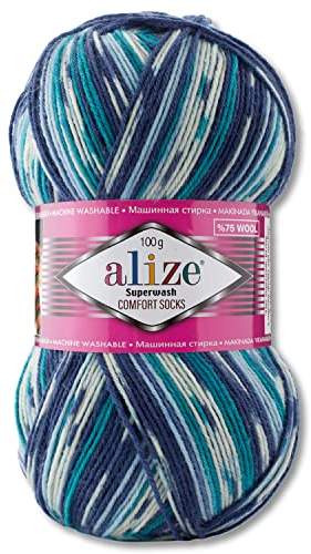 Wohnkult Alize 100 g Superwash Comfort Sockenwolle 33 Farben zur Auswahl EIN-/Mehrfarbig (7708)