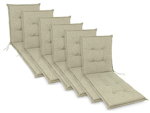 sunnypillow 6 Stück Liegenauflagen 190 x 60 - Auflage Sonnenliege Polster für Gartenliege extra dick 9cm - Polsterauflagen, wasserdicht, UV Lichtecht für Gartenmöbel Liegestuhl Liegen - Cremefarben