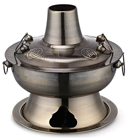 Shabu-Topf Kocher Jahrgang Holzkohle Kupfer Shabu Shabu Feuertopf Edelstahl Chinesischer Eintopf Suppentopf Shabu-Kochgeschirrpfanne Mit Kamin Für 2-7 Personen Familientreffen,Bronze,36cm