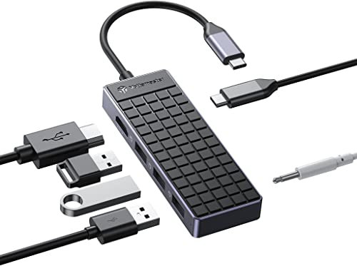 Yottamaster Hub USB C a 6 porte con HDMI 4K, Power Delivery 100 W, USB A 3.0 x3, Audio da 3,5 mm, Hub USB portatile per Macbook, XPS e altri USB C