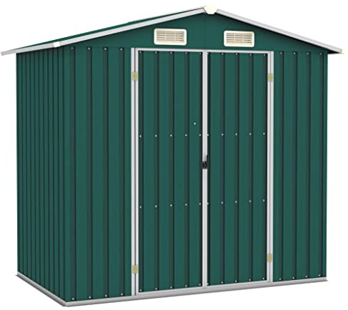 KOIECETA Gerätehaus Ohne Boden Doppeltür Geräteschuppen Garten Schuppen Gartenhaus Gartenschuppen 205x129x183cm Verzinkter Stahl (Grün)