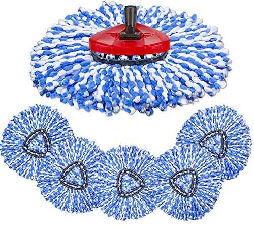 NCUUBR 6 Pack Spin Mop Head Replacement Compatible with Triangle Spin Mop Heads Replacements 2 Tank System, Microfiber Mop with 1 Spin Mop Base Part,Easy Cleaning Floor Mop Heads, Blue