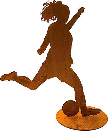 Rostikal Fußball Dekofigur 40 cm Fußballerin Rost Deko Pokal Frauenfußball