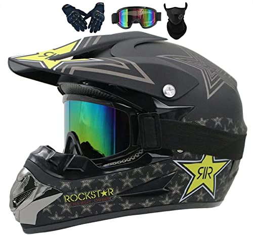 Fullface Helm Mtb, Motocross Helm Kinder, Helm Set Herren ATV Motorradhelm MX Enduro, ABS-Schale, MTB Helm Fullface Kinder, Motorradhelm Motorrad Downhill Helm, Mit Handschuhe Maske Brille
