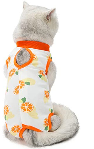 AgoumLux Katzenbody Nach Op Kastration für Katze Body für Operation Leckschutz Katzenbekleidung Recovery Kleidung Baumwolle, Orange, L
