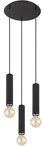etc-shop Hängelampe 3 flammig Holz Esstischleuchte Pendelleuchte Wohnzimmer Cluster Pendellampe, schwarz, 3x E27, DxH 35 x 160 cm