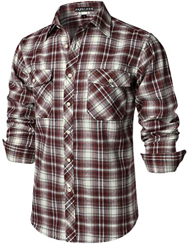 PARKLEES Chemise décontractée pour homme - Coupe droite - Boutonnée - Carreaux - En flanelle - Avec poches, Rouille., XL