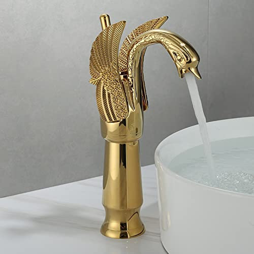 Lavabo europeo caliente y frío lavabo inodoro vintage todo cobre antiguo bajo encimera grifo dorado cisne, cisne dorado (lavabo sobre encimera)
