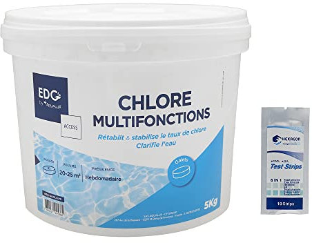 EDG by AQUALUX Access Chlore Multifonctions Galets 200g - 5kg | Chlore Lent Stabilisé Multiaction - Désinfection Régulière Multifonction - Dissolution Lente + 10 Tests HPS OFFERTS 6 en 1