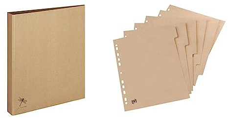 Pagna Ringbuch A4 Pur, praktische 2-Ring-Mechanik, stabiler Graukarton mit Kraftpapier überzogen & Oxford Register Touareg, DIN A4, 6-teilig, aus Recycling-Kraftkarton, beige