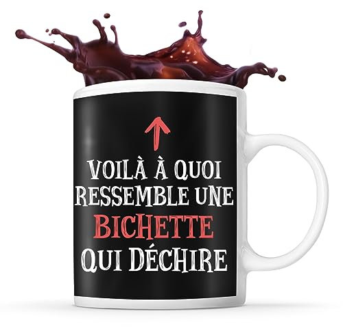 Planetee Tasse Noire Bichette qui Déchire | Mug Café Thé Idée Cadeau Femme Humour Collègue famille Anniversaire Noël