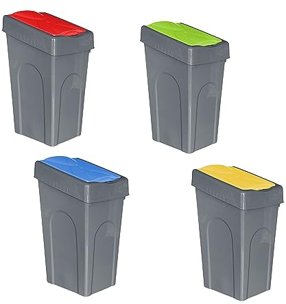 FINE STAR Plastic 50L Litre Kitchen Home Recycle Recycling Bin Office Rubbish Trash Waste Dustbin With Lid (Red,Blue,Yellow,Green)