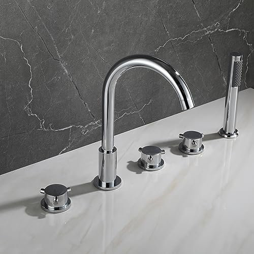 XJTNLB Mitigeur Douche 2 Sorties Rotatif à 360° Mitigeur Bain Douche 5 Trous Robinet Douche Baignoire pour Salle de Bain,Chromé