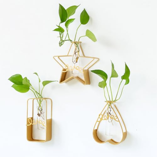 valunell Pflanzenvermehrungsstationen, 3 Stück Tisch-Reagenzglasvase mit Metallständer, Wandbehang, Pflanz-Terrarien, Glas-Pflanzgefäß für Hydrokultur, Zuhause, Garten, Büro, Dekoration (H19 cm)