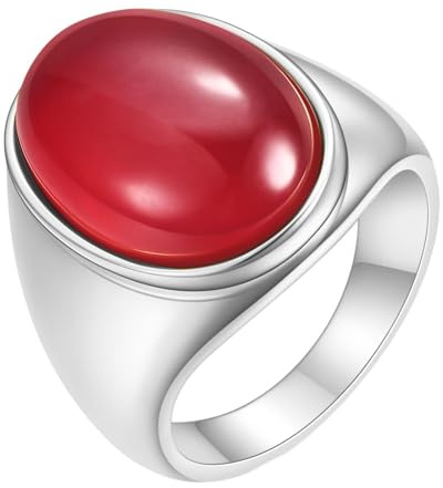 Mesnt Verlobungsringe, Edelstahl 23MM großer ovaler Stein Punk Stil Zeigefinger Ring für Unisex