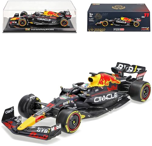 alles-meine.de GmbH Red Bull RB18 Racing Sergio Perez Nr 1 Formel 1 2022 mit Sockel und Vitrine 1/24 Burago Modell Auto mit individiuellem Wunschkennzeichen