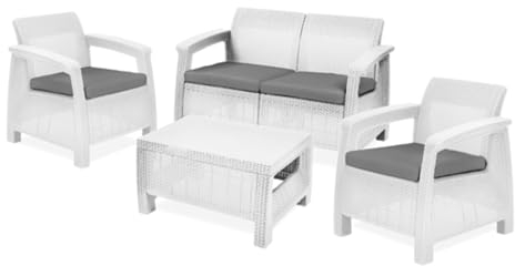 MONDO VIRO Gartenmöbel-Set Korfu 2-Sitzer-Sofa + 2 Sessel + 1 Tisch (weiß)