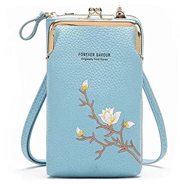 FuninCrea Borse per Cellulare in Pelle PU, Mini Borsa Tracolla per Cellulare, Portafoglio Tracolla Donna con Kiss Lock, Piccola Borse Portafogli Porta Cellulare per Viaggi, Shopping (Blu)
