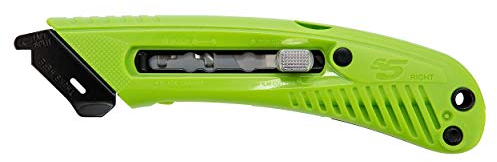Pacific Handy Cutter Sicherheits-Cuttermesser mit Fingerschutzkappe für Rechtshänder, grünes 3-in-1 Cuttermesser mit Auflagebügel, Klebebandritzer + 4 mm Folienschneider