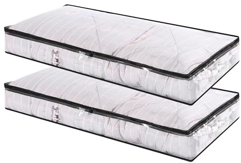 Vieshful 2 Pack Underbed Storage Bags, 40L Foldable Clothes Organizers Storage Containers, Zippered Closet Organization and Storage Bins for Comforters Blankets Bedding Sweaters