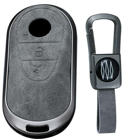 KUNIO Coque de clé Convient pour Mercedes Benz Classe C W206 Classe S W223 C200 GLC 2023 2022 2021 2020 Protection de clé Alliage de zinc Boîtier en cuir Étui porte-clés, gris a