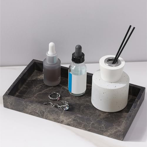 Navaris Marble-Look Rectangle Jewellery Tray - Brown Decorative Dish - Resin Organiser Ideal for Perfume, Vanity Decor, Coffee Table & Bathroom Accessories - Key & Candle Trays