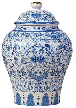 Chinoiserie Blau-weiße Ingwergläser, Porzellan-Glas, Tee-Aufbewahrung, Keramik, dekoratives Ingwerglas mit Deckel, Chinoiserie-Dekor, blaue und weiße Vase, Porzellanvasen Dekor für Wohnzimmer,