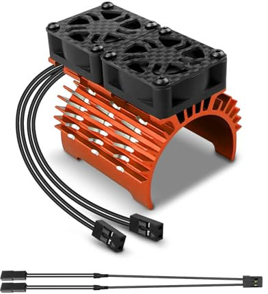 RC Cooling Fans Fit for 1/8 RC Car 40mm 42mm Diameter Brushless Motor 4068 4076 4082 4092,27000RPM RC Car Fan Double Motor Heatsink with Orange Metal Cover