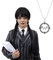 PORSMEER Wednesday Cosplay Perücke mit Halskette für Frauen, Halloween Perücke Damen Perücke schwarz mit Pony,verlängern geflochtene synthetische Haar Perücken für Mädchen Kostüm Karneval