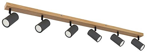 Deckenlampe schwenkbar 6 Flammig Deckenstrahler schwarz Holz Decken Strahlerleiste, Metall graphit Holzoptik, 6x GU10, LxBxH 115x6x12 cm