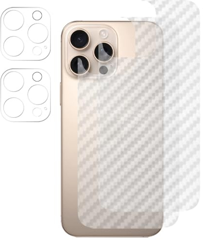 FiiMoo for iPhone 16 Pro Back Protector, for iPhone 16 Pro Carbon Fiber Protective Film + Camera Lens Protector, [2+2 Pack] [Soft TPU] [Anti-Scratch] [Anti-Fingerprint]