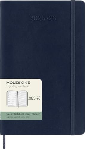 Moleskine Wochen-Notizkalender 2025-2026, 18-Monats-Wochenplaner mit Notizplatz, Weiche Einband und Gummiband, Großformat 13 x 21 cm, Saphirblau