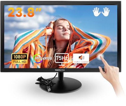 TOGTRATRIC 23.8 Inch Touchscreen Monitor 10-Point Multi Touch Screen, Built-in Speaker, 99% sRGB, FHD 1920x1080P Computer Desktop Touch Display, HDMI, VGA, VESA, 75Hz PC Touch Screen Monitor, Black