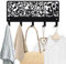 MAYJOYDIY Porte Clef Mural en Métal avec Fleurs et Feuilles Crochet Mural pour Manteau 25×12cm Motif Plantes Simples Noir avec 5 crochets pour Cadeau Cuisine Entrée Porte D'entrée Couloir