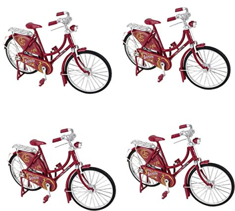 Cabilock 4 Stück Fahrradmodell Heim Vintage- Fahrrad-kit Laufrad Für Babys Mini- Feng-Shui-Ornamente Mini- Fahrräder Für Auto- Babyfahrrad Retro Legierung Rot