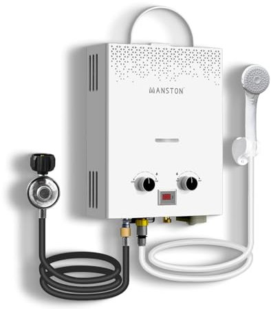 Calentador de agua de propano sin tanque de 6 litros para exteriores, calentador de agua a gas portátil de 1.45 GPM para RV, camping, cabina, barco, granero, agua caliente instantánea, protección