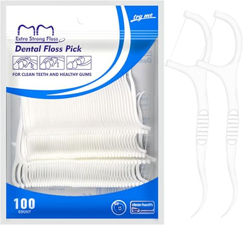 100 Pcs Dental Floss - Dental Floss Stick, 2 in 1 Toothpicks Sticks, Portable Floss Harps, Tooth Floss & Interdental Cleaning Tool for Travel, Home, Office