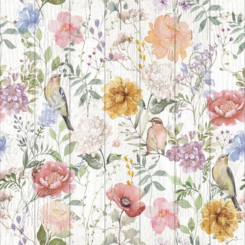 CHDITB Blumen Tapete Selbstklebende,Aquarell Blumen Wandaufkleber,Boho Möbelfolie Blumen(44x300cm) Mädchen Schlafzimmer Tapete Vögel Pflanzen Blumen Möbelfolie Klebefolie,Wandsticker Küche Wohnzimmer