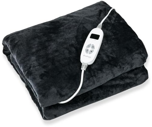 Protron Elektrische Wärmedecke Wärmebett Kuscheldecke mit Abschaltautomatik, 9 Heizstufen, LED Überhitzungsschutz, Timer bis 9Std, waschbar (Flannel, Grau, 180 x 130 cm)