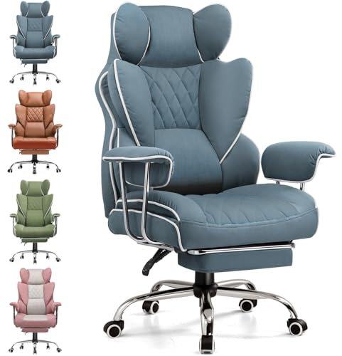 GTPLAYER Chaise Gaming, Ergonomique Fauteuil de Bureau avec Support Lombaire à Ressorts ensachés, Siège Large avec Accoudoirs Souple et Repose-Pieds, Réglable en Hauteur Tissu technologique Bleu lac