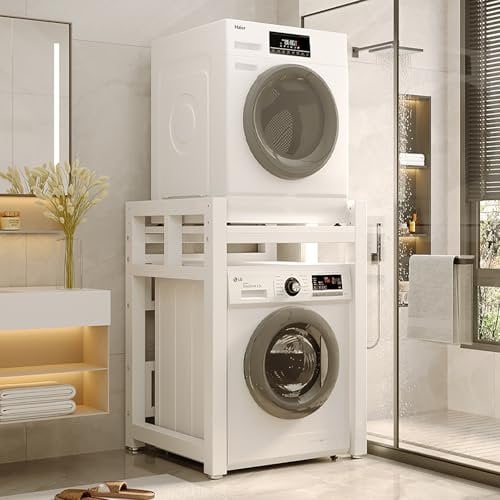 Scaffale Lavatrice Asciugatrice,Mobile Lavatrice Asciugatrice Colonna,Mobile Colonna Lavatrice Asciugatrice,Supporto Lavatrice Asciugatrice,3 Regolabili In Altezza,Per Bagno, Lavanderia(White)
