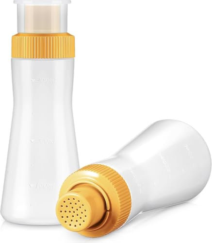 2 Pcs Cake Syrup Dispenser Rain Spray Bottle with Sealing Lid for Soaking Simple Honey Syrup 350ml Graduated Plastic Squeeze Bottle Easy Storage Reusable Baking Tools (Yellow)