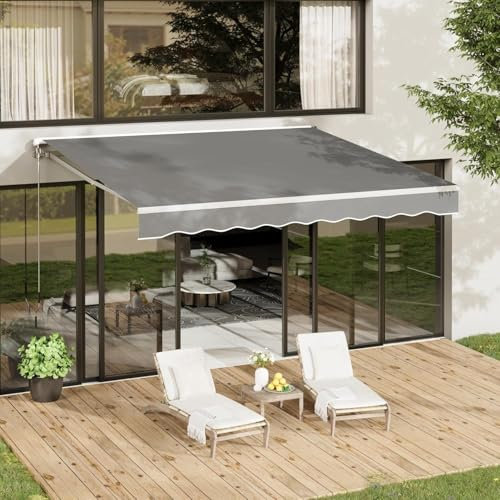 UNIONLINE Gelenkarmmarkise 400 x 250cm, Einziehbare Markise Sonnenschutz Winkel Einstellung(40-90°), Aluminiumrahmen-Höhenverstellbare Sonnenmarkise mit manueller Handkurbel für Balkon, Grau