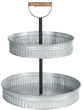 Beliani 2-stöckiger Tortenständer Silber Eisen Etagere aus Rund Hoch | Metall, Benötigt keine Montage, 38 x 38 x 50 cm