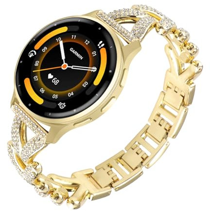 WoPail Bracciale con strass da 22mm per Garmin Venu 4/3 45mm/Forerunner 570 47mm/Forerunner 265, Cinturino di ricambio in metallo per Amazfit T-Rex 3 Pro 48mm/Balance 2/Bip 6 da donna - Oro