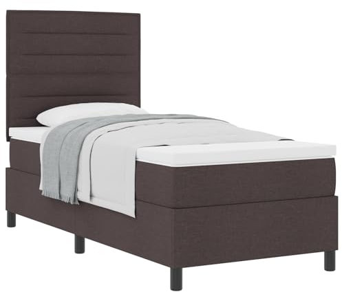vidaXL Boxspringbett mit gepolsterter Kopfstütze Dunkelbrauner Stoff 90cm x 200cm Inklusive Matratze und Topper Ideal für Schlafzimmermöbel Reißverschlussbezug Schoner Pad Schaum