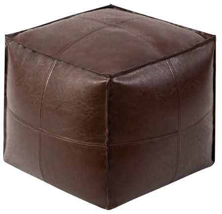 Thdsubb Pouf Hocker Ungefüllter Quadratischer Leder Pouf Ottoman Sitzsack Fußhocker für Wohnzimmer und Schlafzimmer (Braun)