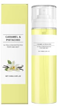 Haar & Körper Parfüm, Karamell-Pistazien Passion Fragrance Mist, Bodyspray Parfum Damen, Eau de Parfum Für damen, Langanhaltender Duft, Vegan und frei von Tierversuchen (Yellow, 3.5x3.5x15.9cm)
